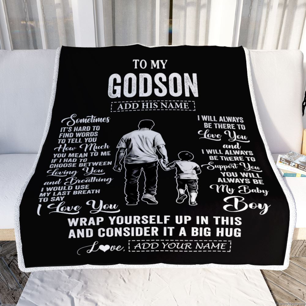 Personalized To My Godson Blanket From Godfather Uncle Sometimes It's Hard Godson Birthday Gifts Graduation Christmas Customized Fleece Throw Blanket | siriusteestore