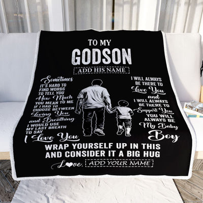 Personalized To My Godson Blanket From Godfather Uncle Sometimes It's Hard Godson Birthday Gifts Graduation Christmas Customized Fleece Throw Blanket | siriusteestore