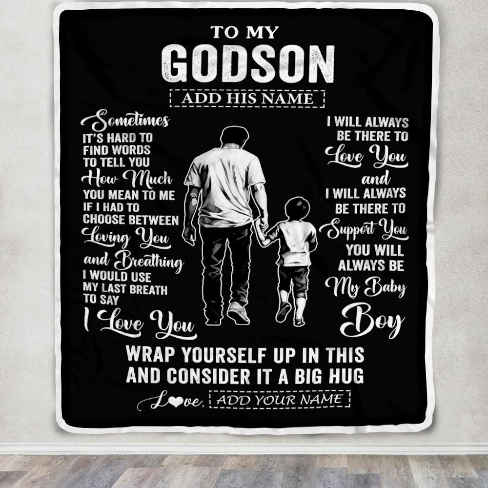 Personalized To My Godson Blanket From Godfather Uncle Sometimes It's Hard Godson Birthday Gifts Graduation Christmas Customized Fleece Throw Blanket | siriusteestore