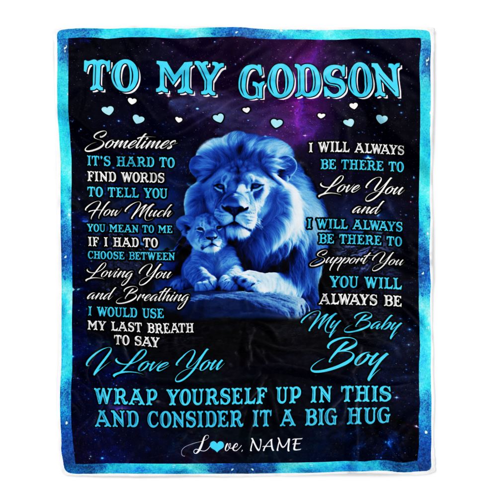Personalized To My Godson Blanket From Godfather Uncle Sometimes It's Hard Lion Godson Gift Birthday Graduation Christmas Customized Fleece Throw Blanket | siriusteestore