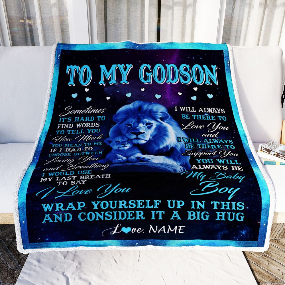 Personalized To My Godson Blanket From Godfather Uncle Sometimes It's Hard Lion Godson Gift Birthday Graduation Christmas Customized Fleece Throw Blanket | siriusteestore