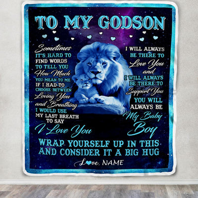 Personalized To My Godson Blanket From Godfather Uncle Sometimes It's Hard Lion Godson Gift Birthday Graduation Christmas Customized Fleece Throw Blanket | siriusteestore