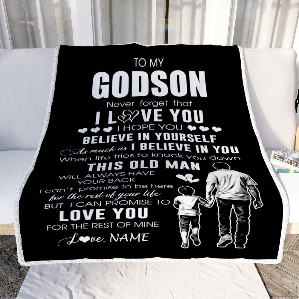 Personalized To My Godson Blanket From Godfather Uncle This Old Man Love You Godson Birthday Gifts Graduation Christmas Customized Fleece Blanket | siriusteestore