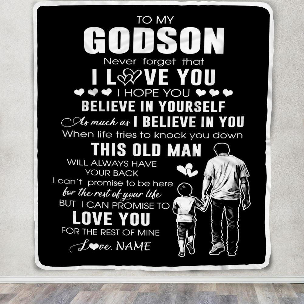 Personalized To My Godson Blanket From Godfather Uncle This Old Man Love You Godson Birthday Gifts Graduation Christmas Customized Fleece Blanket | siriusteestore