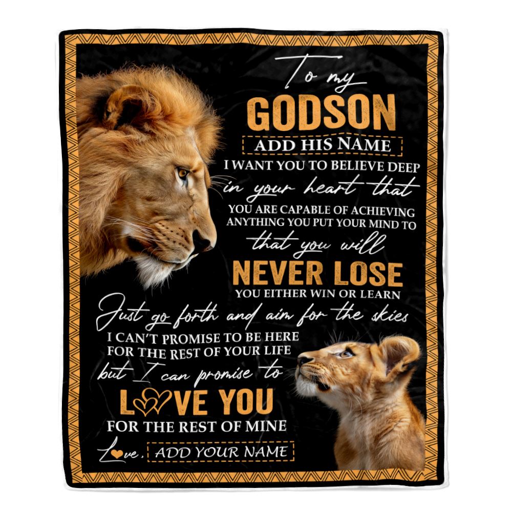Personalized To My Godson Blanket From Godfather Uncle You Will Never Lose Lion Godson Birthday Gifts Graduation Christmas Customized Fleece Throw Blanket | siriusteestore