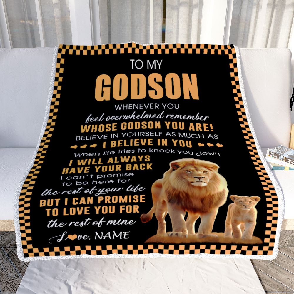 Personalized To My Godson Blanket From Godfather Whenever You Feel Lion Godchild Godson Birthday Gifts Graduation Christmas Customized Fleece Throw Blanket | siriusteestore