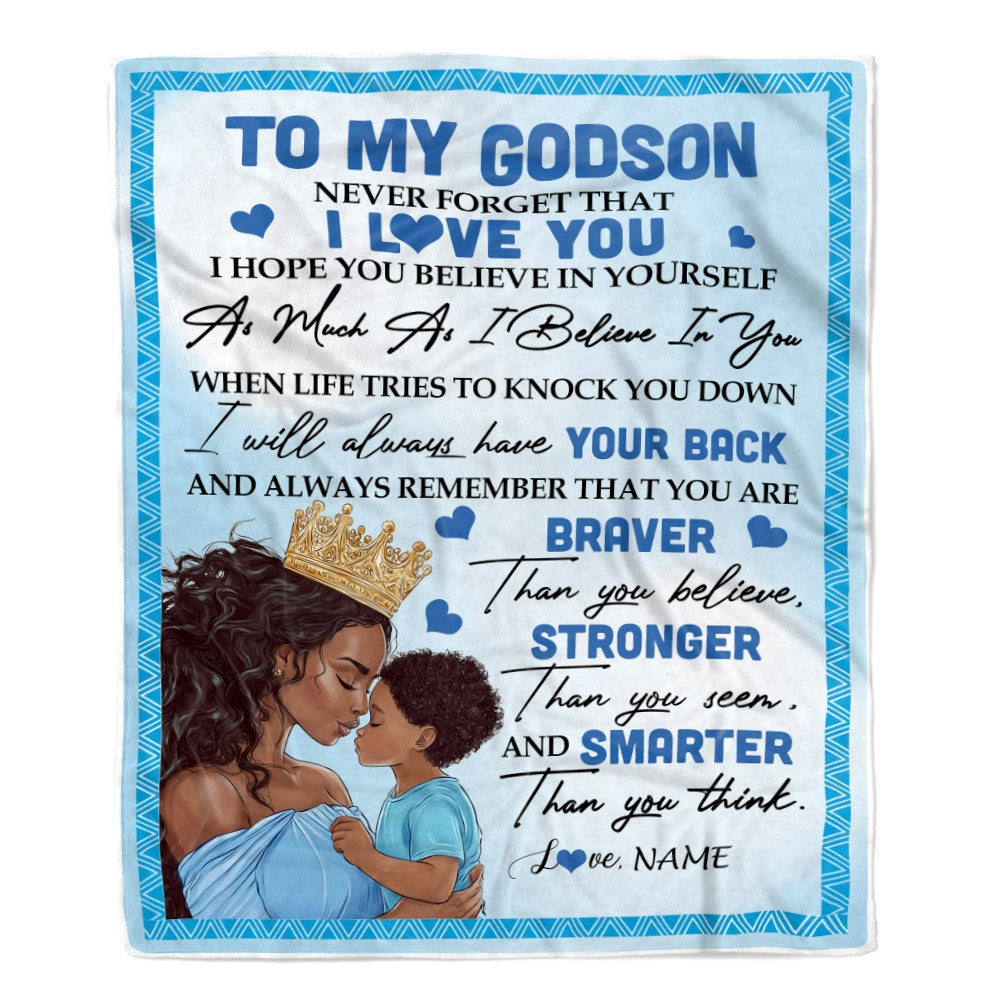 Personalized To My Godson Blanket From Godmother African Black Women Never Foget That I Love You Nephew Birthday Christmas Customized Fleece Throw Blanket | siriusteestore