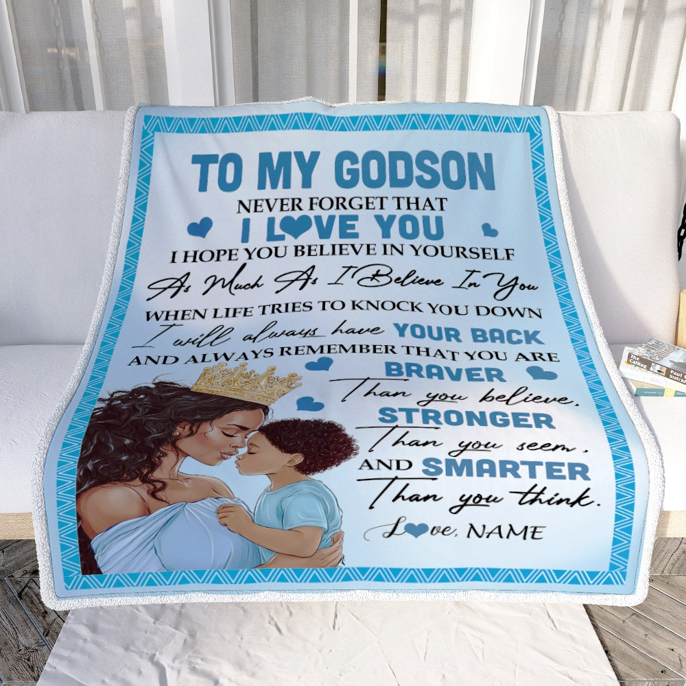 Personalized To My Godson Blanket From Godmother African Black Women Never Foget That I Love You Nephew Birthday Christmas Customized Fleece Throw Blanket | siriusteestore