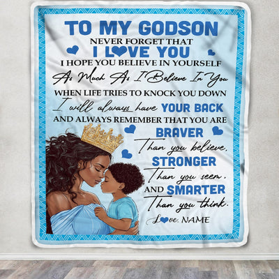 Personalized To My Godson Blanket From Godmother African Black Women Never Foget That I Love You Nephew Birthday Christmas Customized Fleece Throw Blanket | siriusteestore