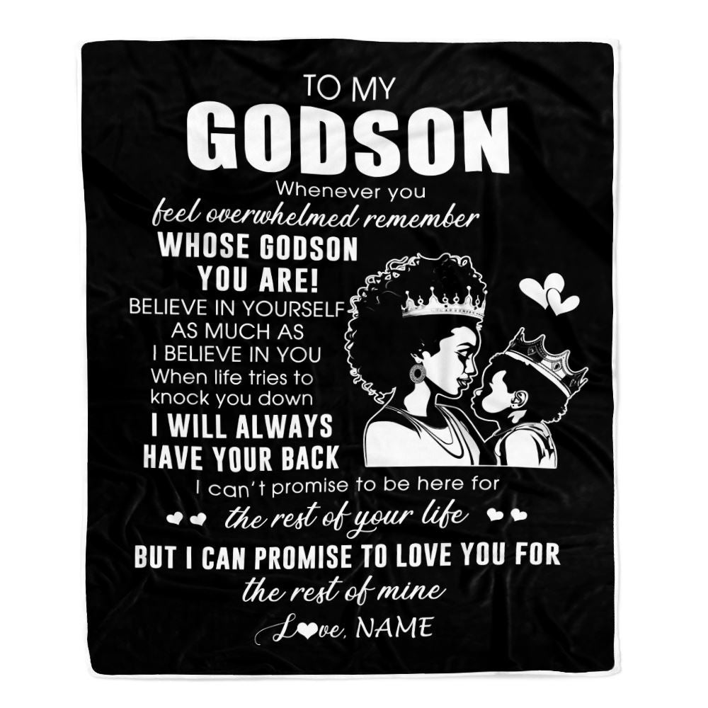 Personalized To My Godson Blanket From Godmother African Woman Whenever You Feel Overwhelmed Nephew Birthday Christmas Customized Fleece Throw Blanket | siriusteestore