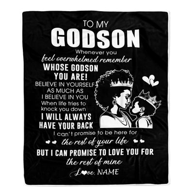 Personalized To My Godson Blanket From Godmother African Woman Whenever You Feel Overwhelmed Nephew Birthday Christmas Customized Fleece Throw Blanket | siriusteestore