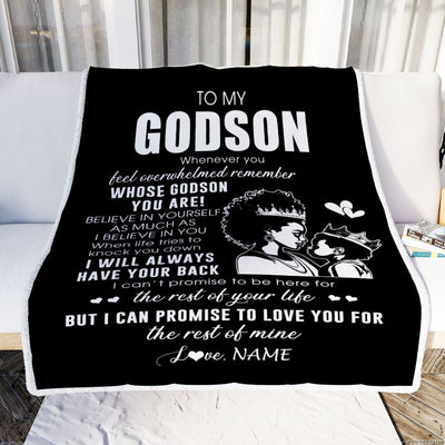 Personalized To My Godson Blanket From Godmother African Woman Whenever You Feel Overwhelmed Nephew Birthday Christmas Customized Fleece Throw Blanket | siriusteestore