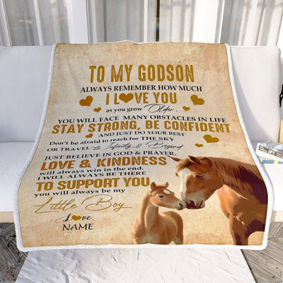 Personalized To My Godson Blanket From Godmother Aunt Always Remember I Love You Horse Godson Birthday Graduation Christmas Customized Fleece Blanket | siriusteestore