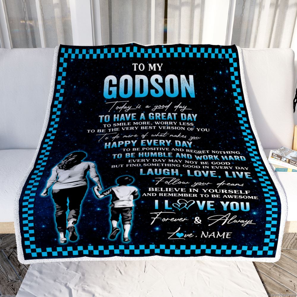 Personalized To My Godson Blanket From Godmother Aunt Every Day Laugh Love Live Aunt Godson Birthday Gifts Graduation Christmas Customized Fleece Throw Blanket | siriusteestore