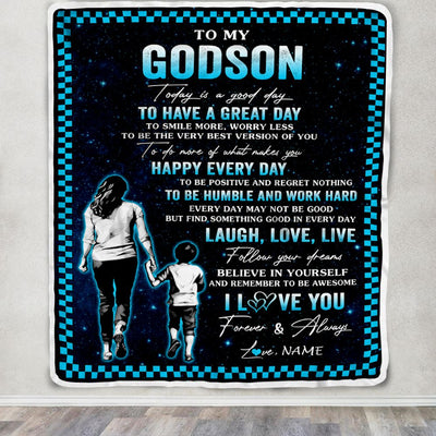 Personalized To My Godson Blanket From Godmother Aunt Every Day Laugh Love Live Aunt Godson Birthday Gifts Graduation Christmas Customized Fleece Throw Blanket | siriusteestore