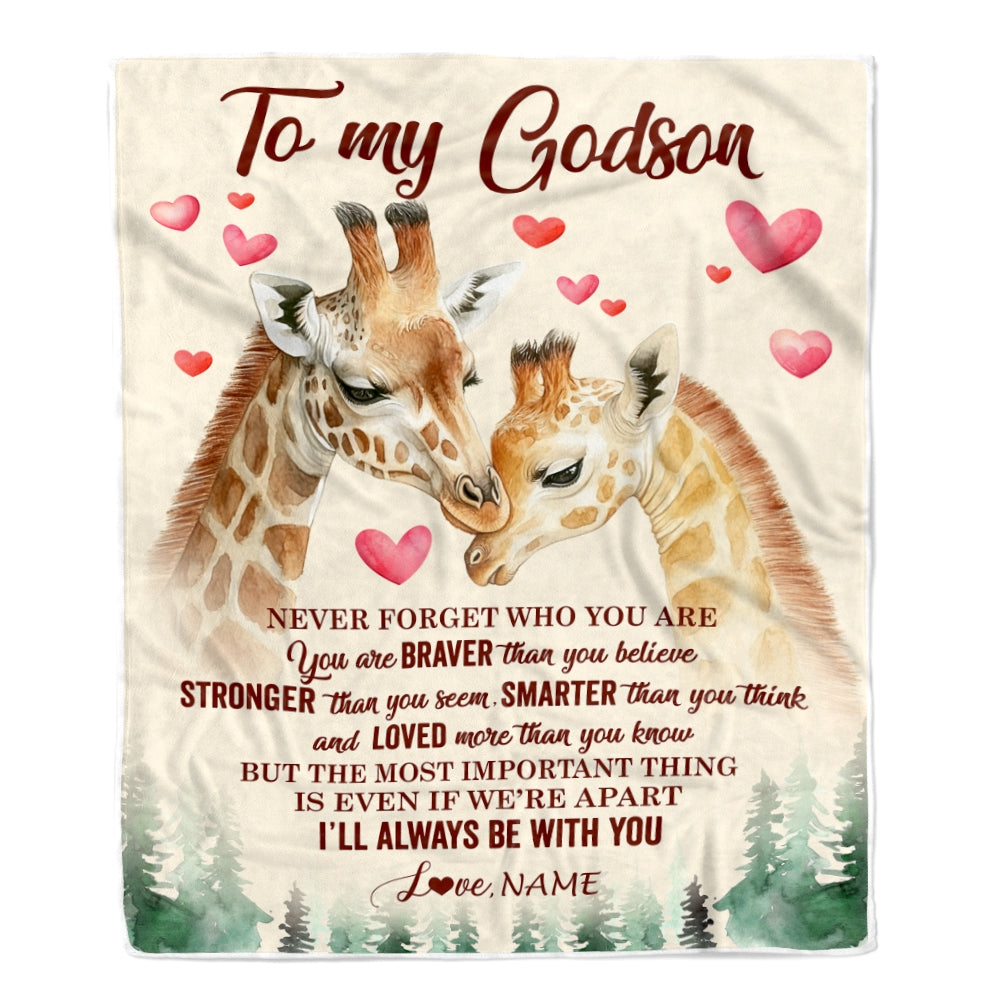 Personalized To My Godson Blanket From Godmother Aunt Never Forget Who Are You Giraffe Godson Birthday Graduation Christmas Customized Fleece Blanket | siriusteestore