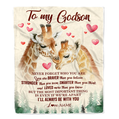 Personalized To My Godson Blanket From Godmother Aunt Never Forget Who Are You Giraffe Godson Birthday Graduation Christmas Customized Fleece Blanket | siriusteestore