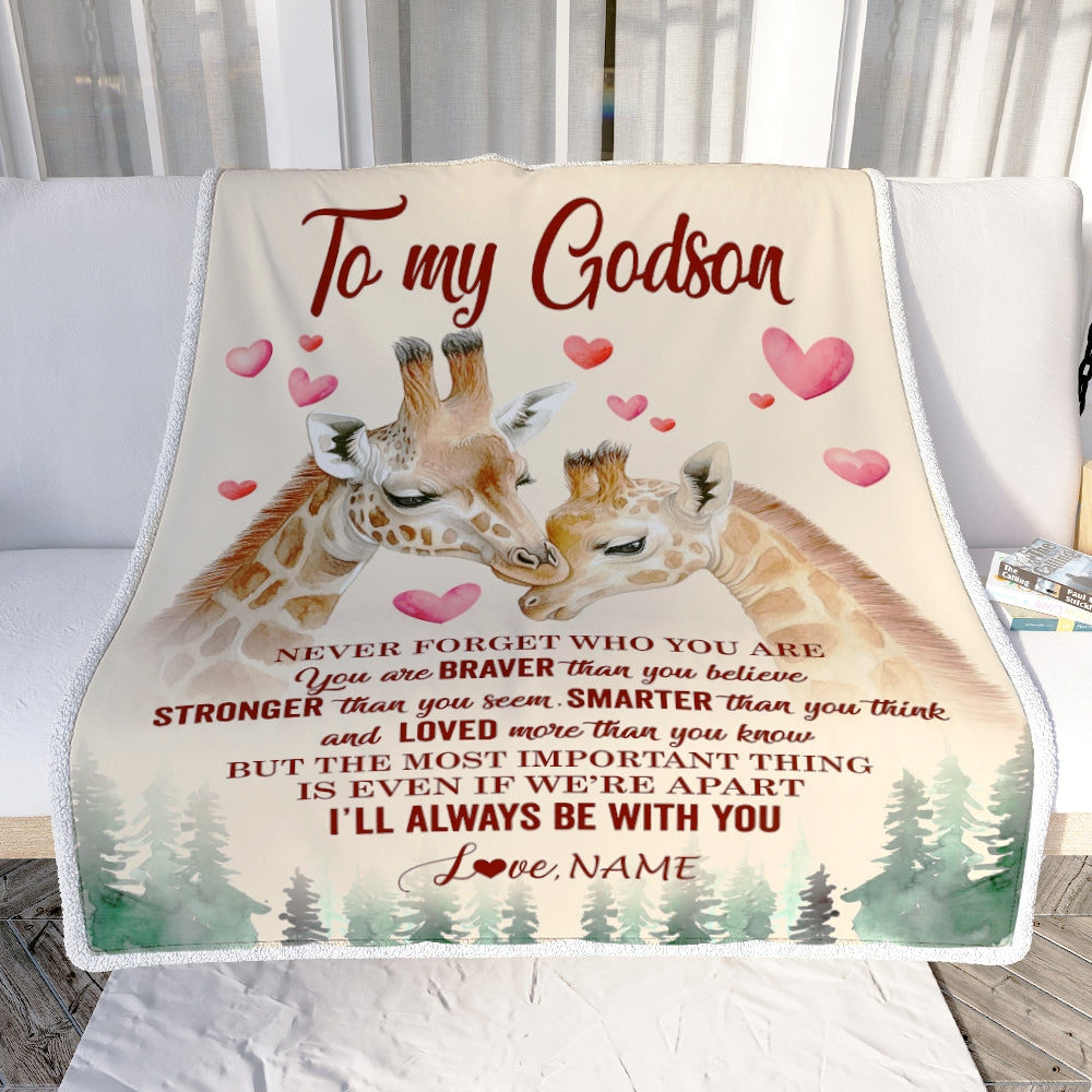 Personalized To My Godson Blanket From Godmother Aunt Never Forget Who Are You Giraffe Godson Birthday Graduation Christmas Customized Fleece Blanket | siriusteestore