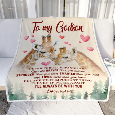 Personalized To My Godson Blanket From Godmother Aunt Never Forget Who Are You Giraffe Godson Birthday Graduation Christmas Customized Fleece Blanket | siriusteestore