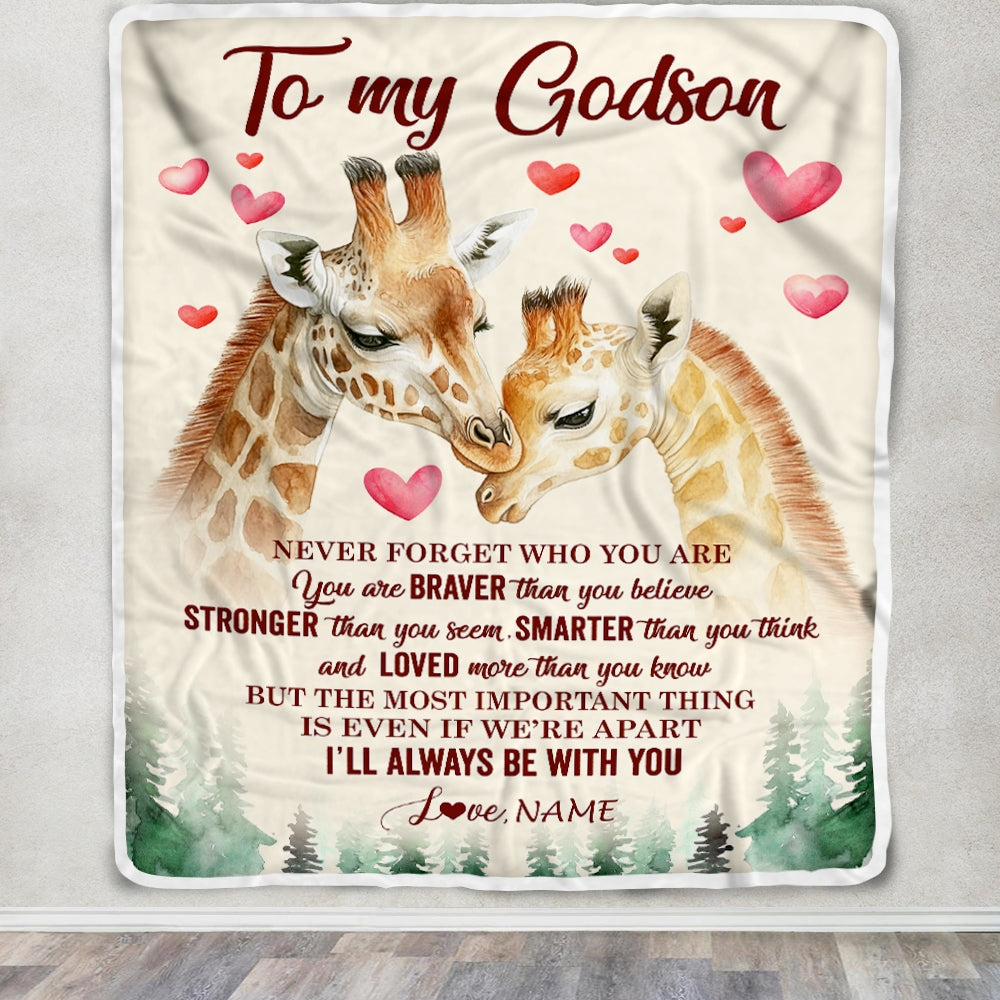 Personalized To My Godson Blanket From Godmother Aunt Never Forget Who Are You Giraffe Godson Birthday Graduation Christmas Customized Fleece Blanket | siriusteestore