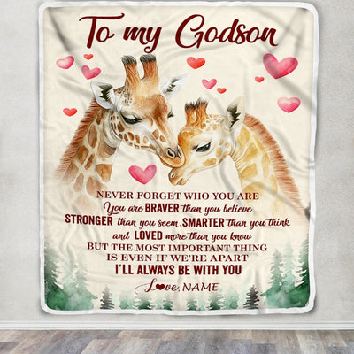 Personalized To My Godson Blanket From Godmother Aunt Never Forget Who Are You Giraffe Godson Birthday Graduation Christmas Customized Fleece Blanket | siriusteestore