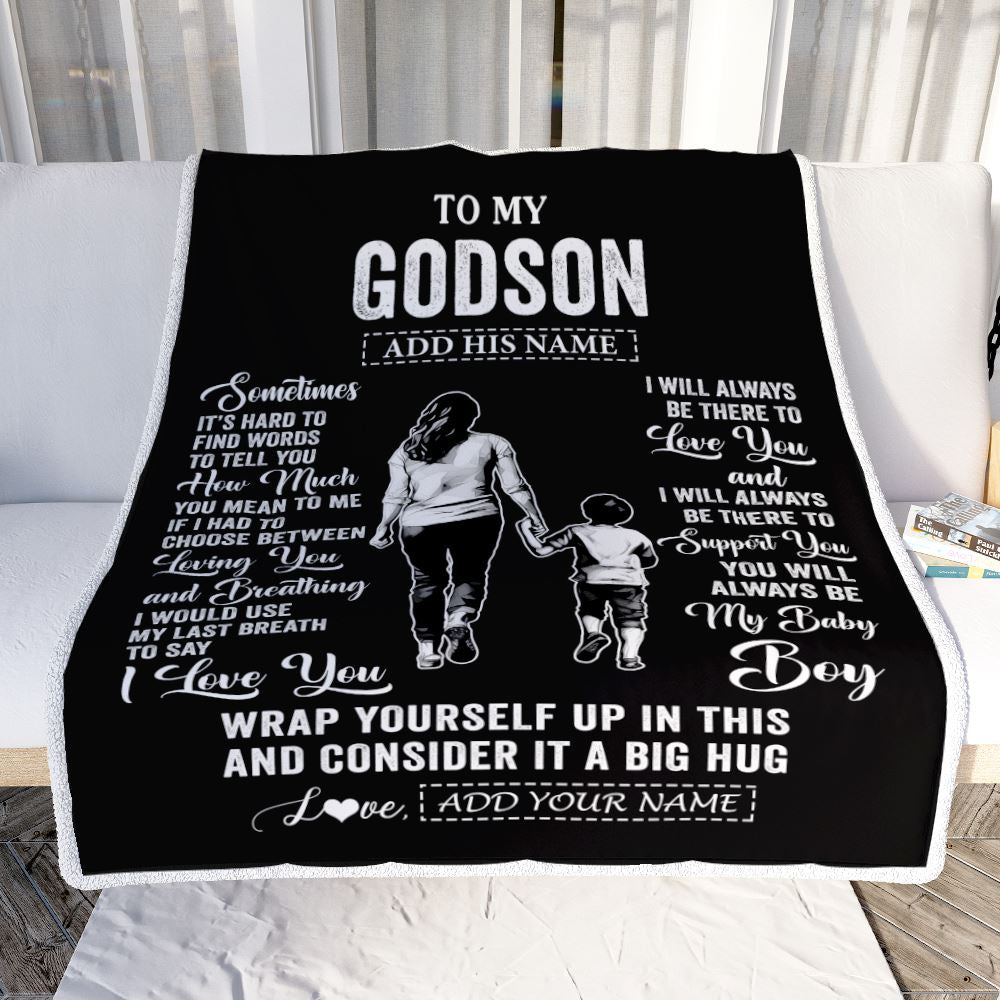 Personalized To My Godson Blanket From Godmother Aunt Sometimes It's Hard Godson Birthday Gifts Graduation Christmas Customized Fleece Throw Blanket | siriusteestore