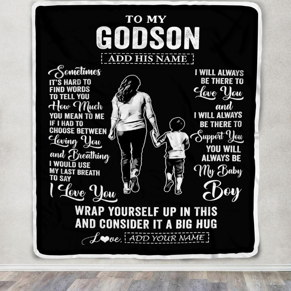 Personalized To My Godson Blanket From Godmother Aunt Sometimes It's Hard Godson Birthday Gifts Graduation Christmas Customized Fleece Throw Blanket | siriusteestore