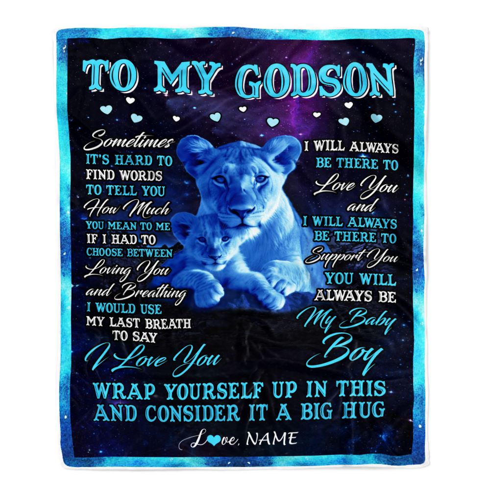 Personalized To My Godson Blanket From Godmother Aunt Sometimes It's Hard Lion Godson Gift Birthday Graduation Christmas Customized Fleece Throw Blanket | siriusteestore