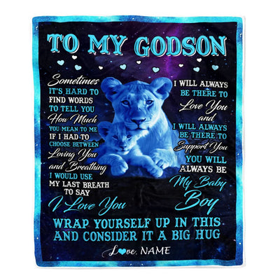 Personalized To My Godson Blanket From Godmother Aunt Sometimes It's Hard Lion Godson Gift Birthday Graduation Christmas Customized Fleece Throw Blanket | siriusteestore