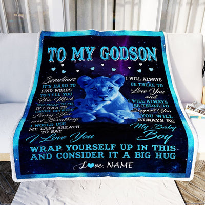Personalized To My Godson Blanket From Godmother Aunt Sometimes It's Hard Lion Godson Gift Birthday Graduation Christmas Customized Fleece Throw Blanket | siriusteestore