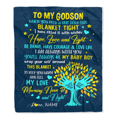 Personalized To My Godson Blanket From Godmother Aunt When You Need A Hug Baby Boy Godchil Birthday Graduation Christmas Customized Fleece Blanket | siriusteestore