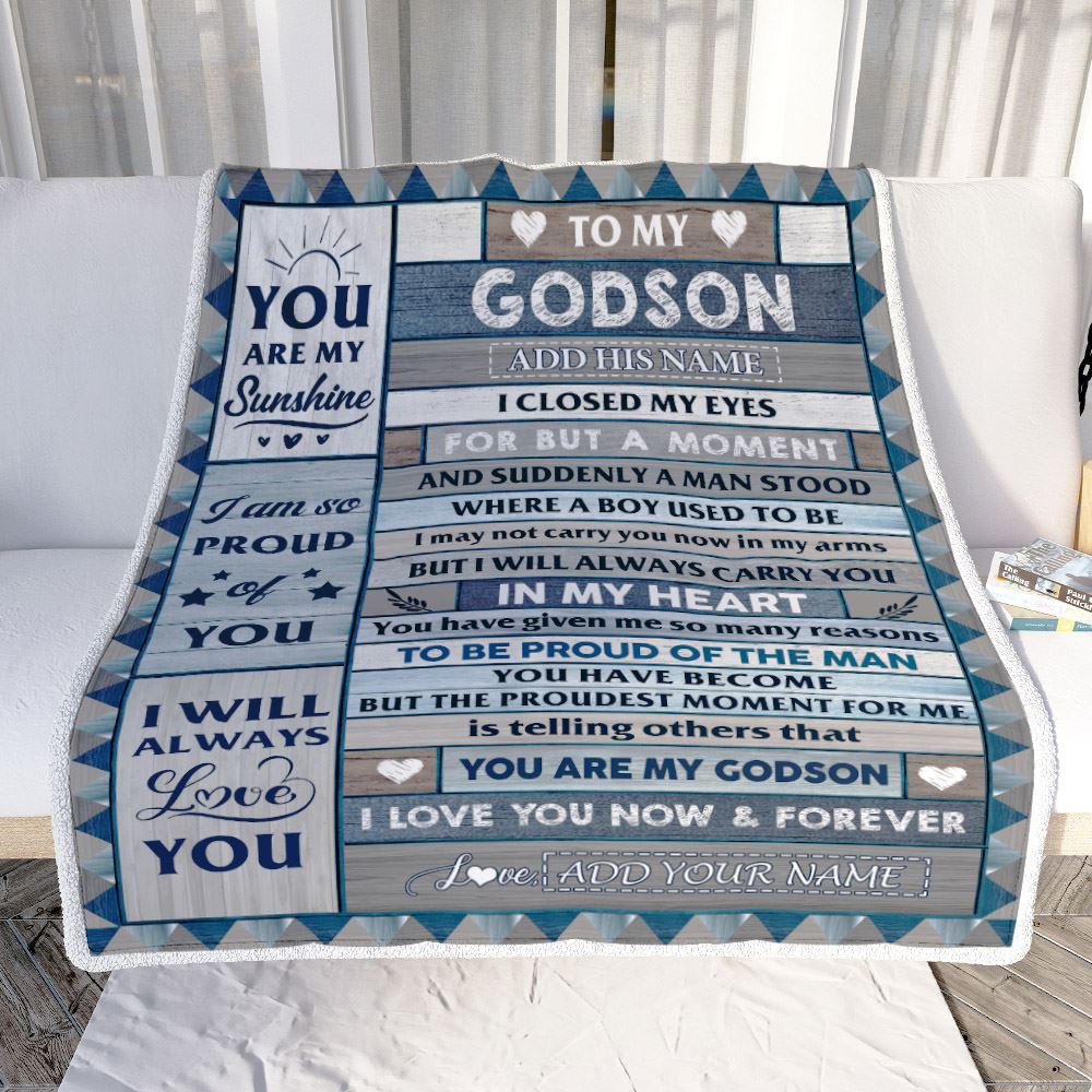 Personalized To My Godson Blanket From Godmother Aunt Wood I Closed My Eyes Gifts For Godson Birthday Gifts Graduation Christmas Customized Fleece Blanket | siriusteestore