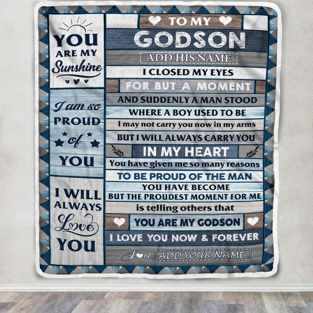 Personalized To My Godson Blanket From Godmother Aunt Wood I Closed My Eyes Gifts For Godson Birthday Gifts Graduation Christmas Customized Fleece Blanket | siriusteestore