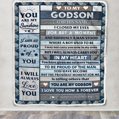 Personalized To My Godson Blanket From Godmother Aunt Wood I Closed My Eyes Gifts For Godson Birthday Gifts Graduation Christmas Customized Fleece Blanket | siriusteestore