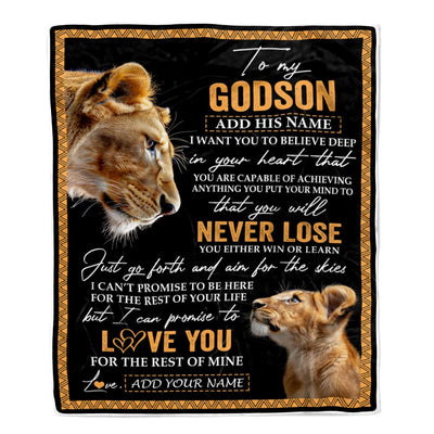 Personalized To My Godson Blanket From Godmother Aunt You Will Never Lose Lion Godson Birthday Gifts Graduation Christmas Customized Fleece Throw Blanket | siriusteestore