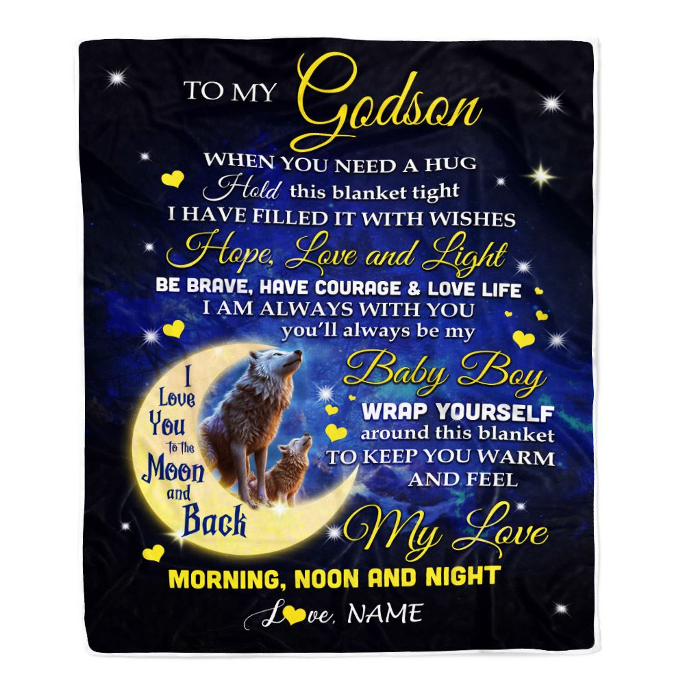 Personalized To My Godson Blanket From Godmother Godfather I Am Always With You Wolf Godson Birthday Graduation Christmas Customized Bed Fleece Throw Blanket | siriusteestore