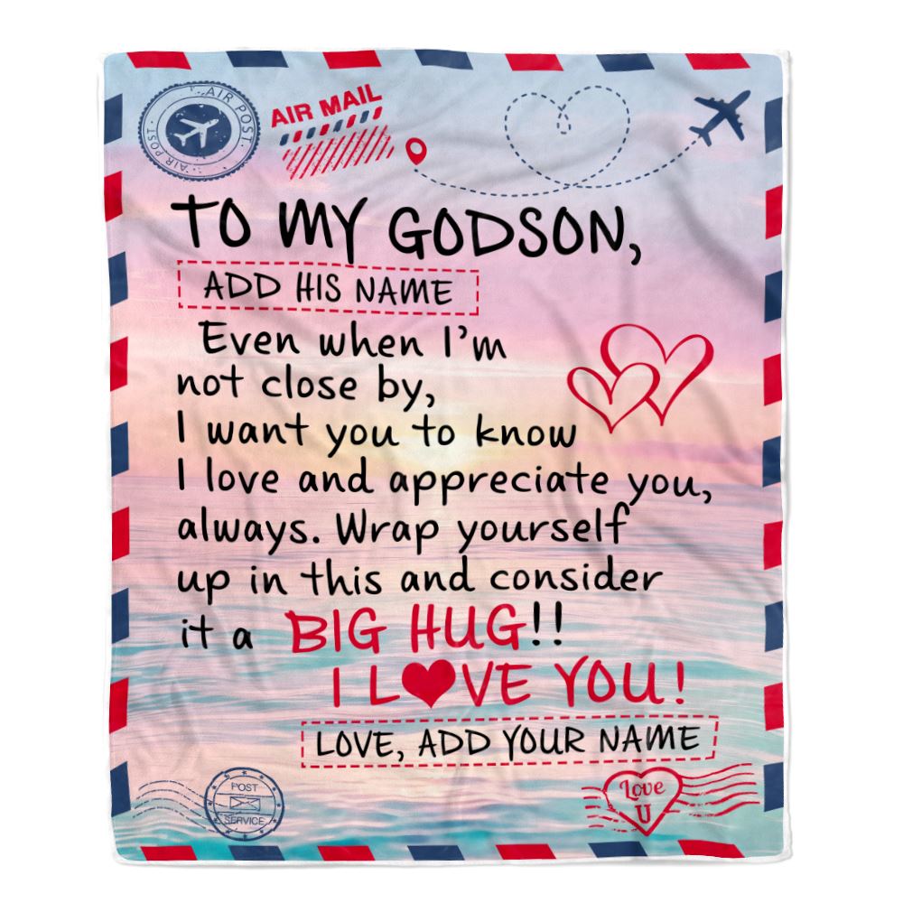 Personalized To My Godson Blanket From Godmother Godfather Letter Mail To Godson Gifts Happy Birthday Gifts For Godson Christmas Custom Name Fleece Blanket | siriusteestore