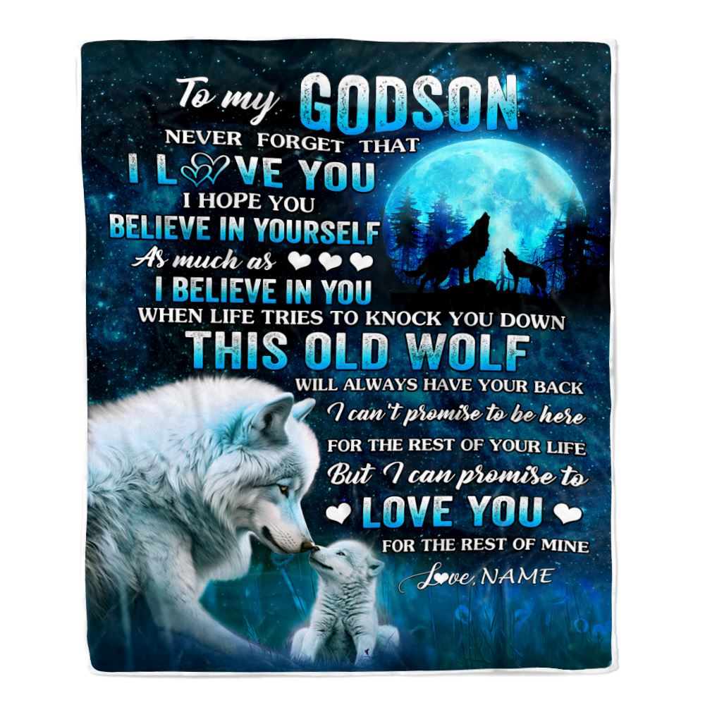 Personalized To My Godson Blanket From Godmother Godfather This Old Wolf Love Godson Birthday Gifts Graduation Christmas Customized Bed Fleece Throw Blanket | siriusteestore