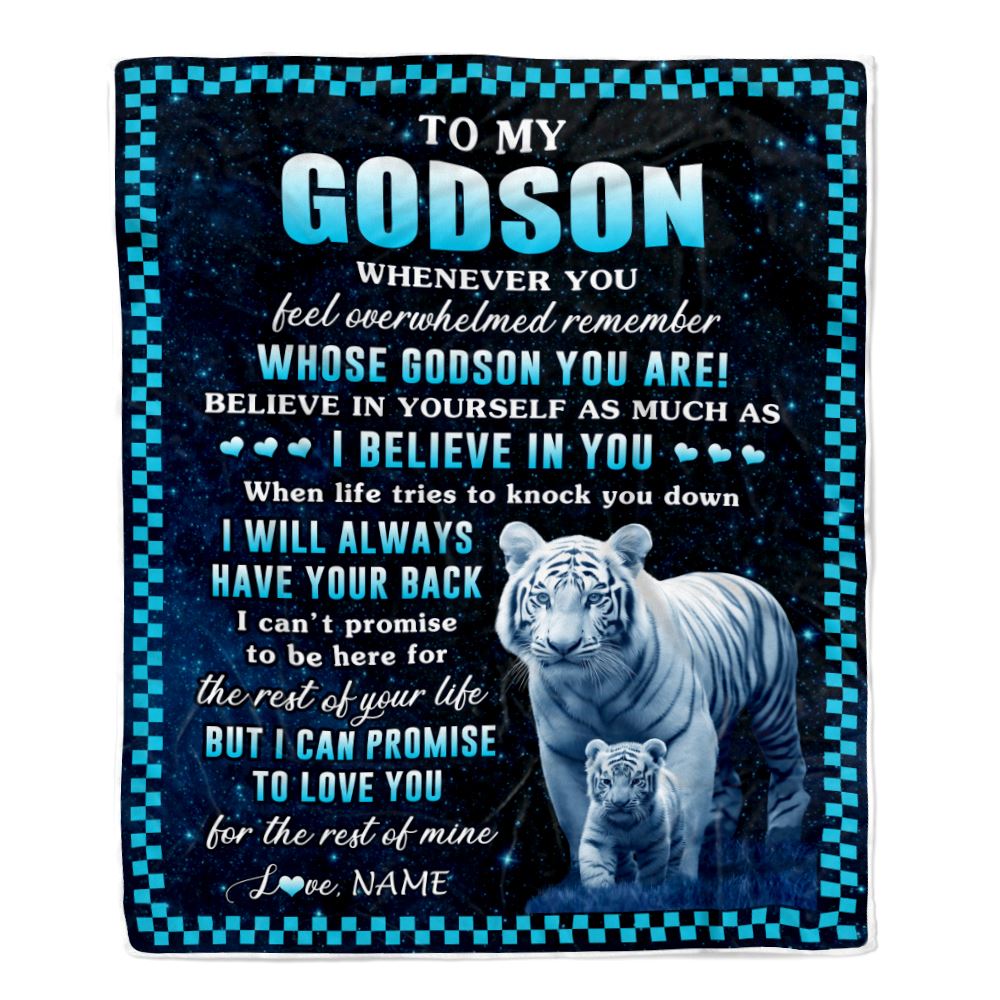 Personalized To My Godson Blanket From Godmother Godfather Whenever You Feel White Tiger Godchild Godson Graduation Christmas Customized Fleece Blanket | siriusteestore