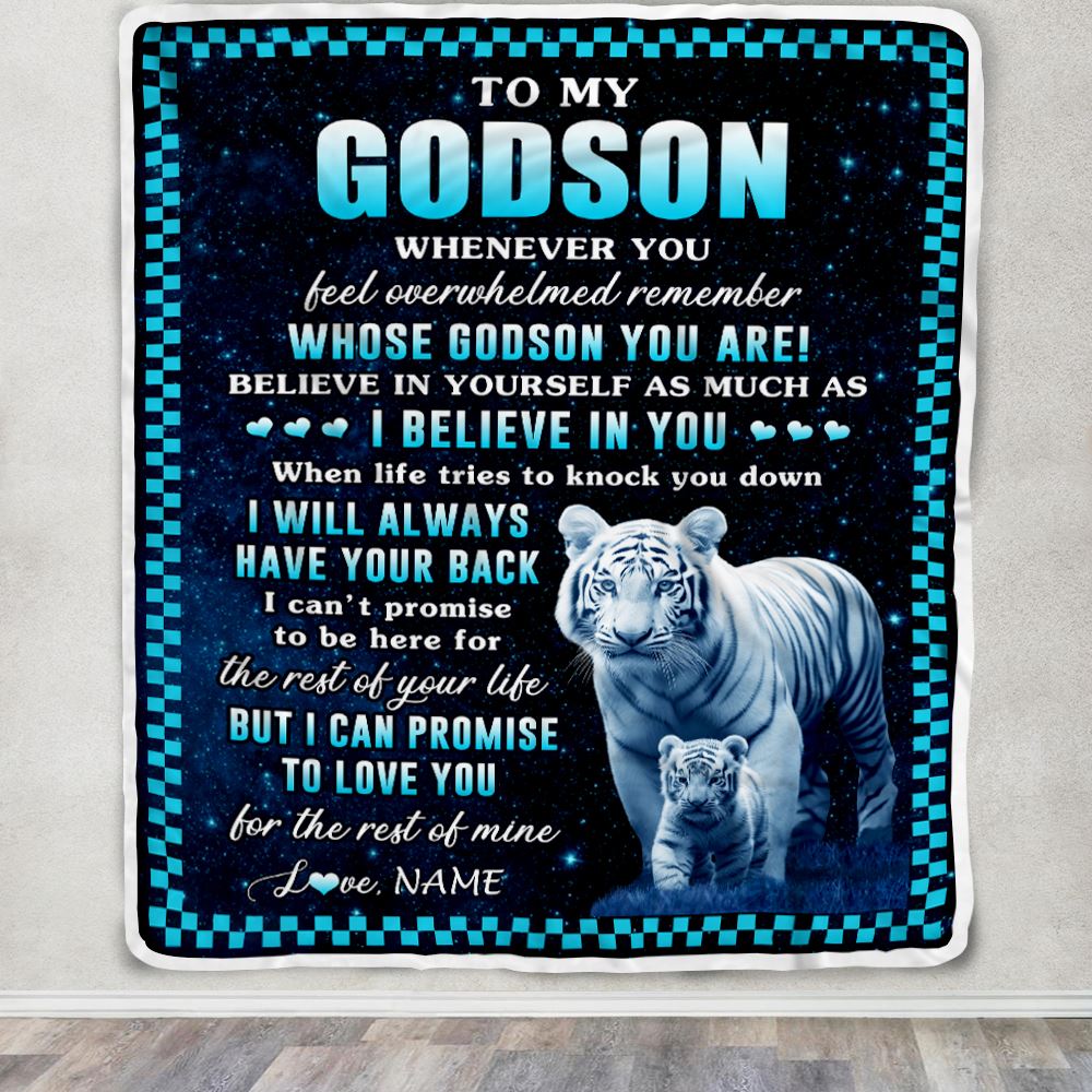 Personalized To My Godson Blanket From Godmother Godfather Whenever You Feel White Tiger Godchild Godson Graduation Christmas Customized Fleece Blanket | siriusteestore