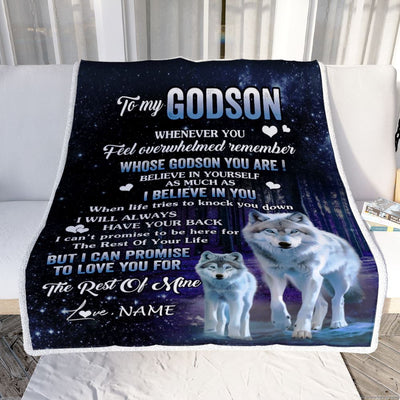 Personalized To My Godson Blanket From Godmother Godfather Whenever You Feel Wolf Godson Birthday Gifts Graduation Christmas Customized Fleece Blanket | siriusteestore