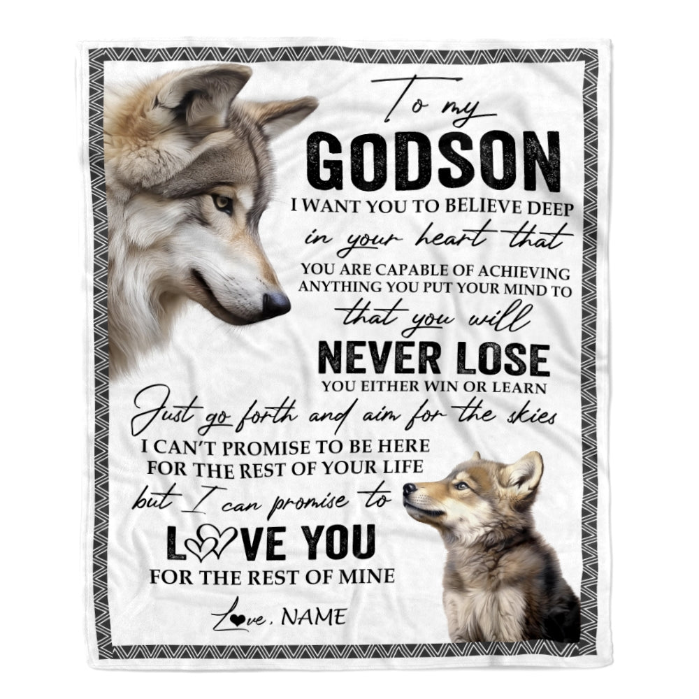 Personalized To My Godson Blanket From Godmother Godfather You Will Never Lose Wolf Godson Birthday Graduation Christmas Customized Bed Quilt Fleece Blanket | siriusteestore