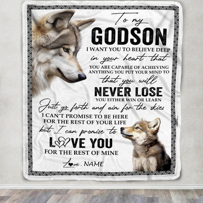 Personalized To My Godson Blanket From Godmother Godfather You Will Never Lose Wolf Godson Birthday Graduation Christmas Customized Bed Quilt Fleece Blanket | siriusteestore