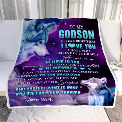 Personalized To My Godson Blanket From Godmother Godmother Wolf Moon My Love For You Is Forever Godson Birthday Christmas Customized Bed Fleece Throw Blanket | siriusteestore