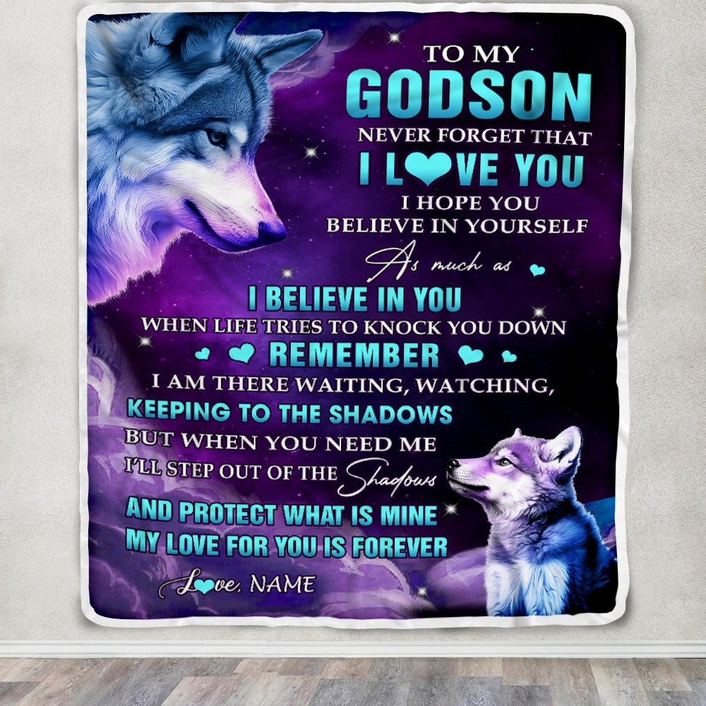 Personalized To My Godson Blanket From Godmother Godmother Wolf Moon My Love For You Is Forever Godson Birthday Christmas Customized Bed Fleece Throw Blanket | siriusteestore