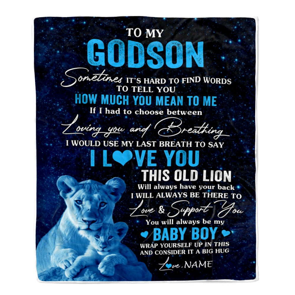 Personalized To My Godson Blanket From Godmother I Love You This Old Lion Godson Birthday Graduation Christmas Customized Bed Fleece Throw Blanket | siriusteestore
