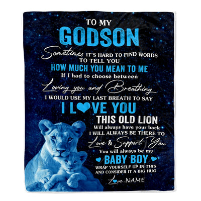 Personalized To My Godson Blanket From Godmother I Love You This Old Lion Godson Birthday Graduation Christmas Customized Bed Fleece Throw Blanket | siriusteestore