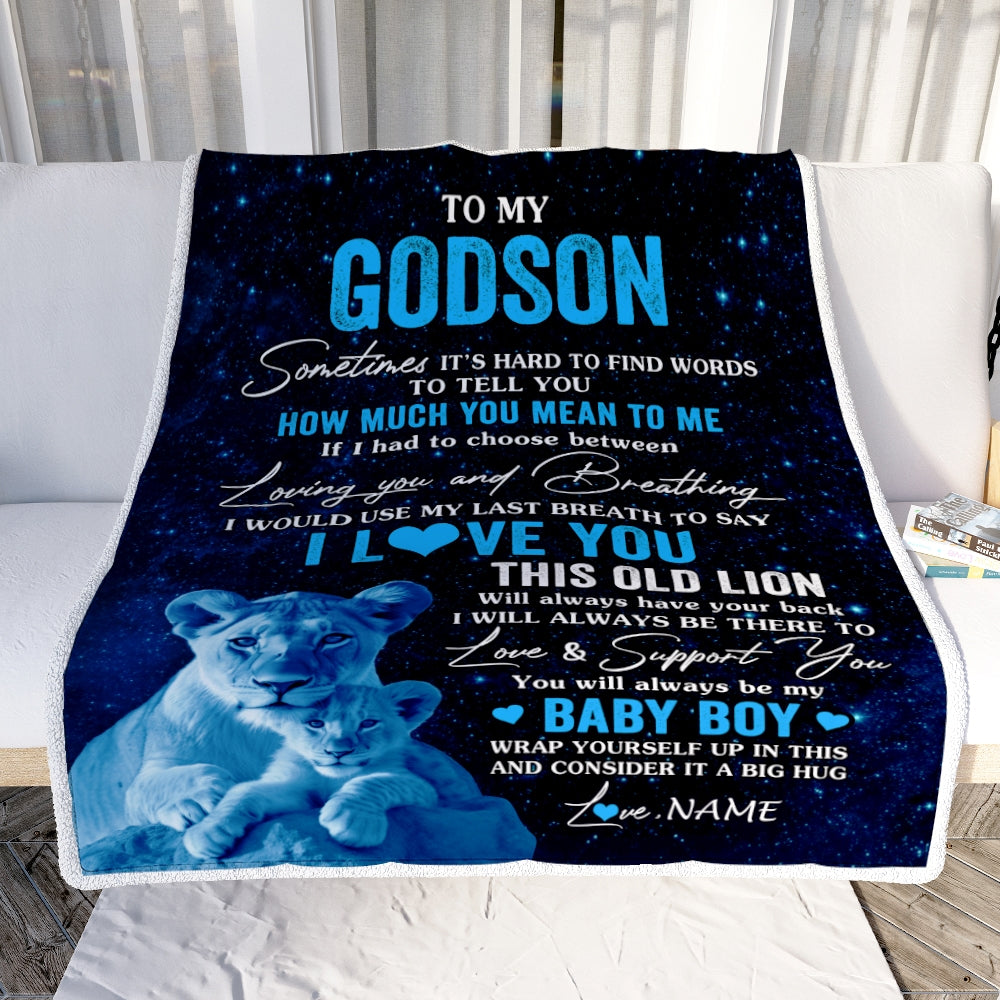 Personalized To My Godson Blanket From Godmother I Love You This Old Lion Godson Birthday Graduation Christmas Customized Bed Fleece Throw Blanket | siriusteestore