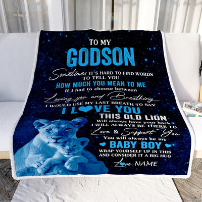 Personalized To My Godson Blanket From Godmother I Love You This Old Lion Godson Birthday Graduation Christmas Customized Bed Fleece Throw Blanket | siriusteestore