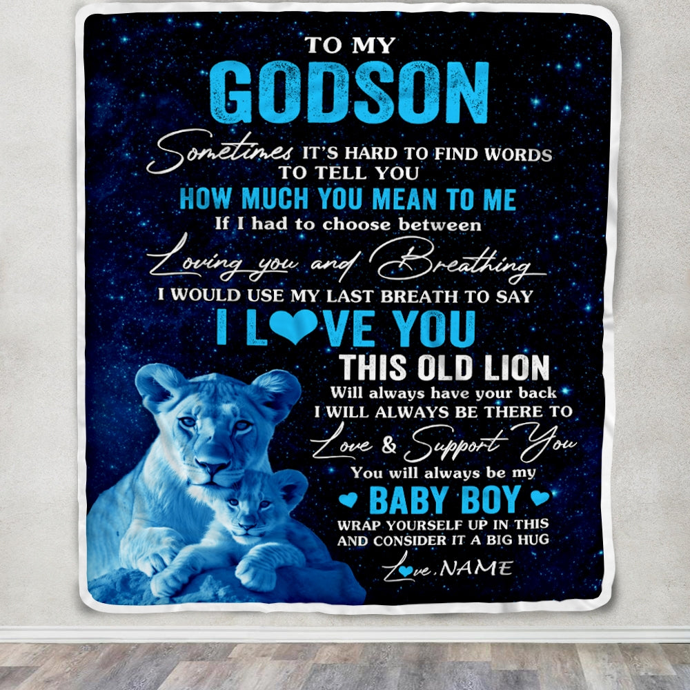 Personalized To My Godson Blanket From Godmother I Love You This Old Lion Godson Birthday Graduation Christmas Customized Bed Fleece Throw Blanket | siriusteestore